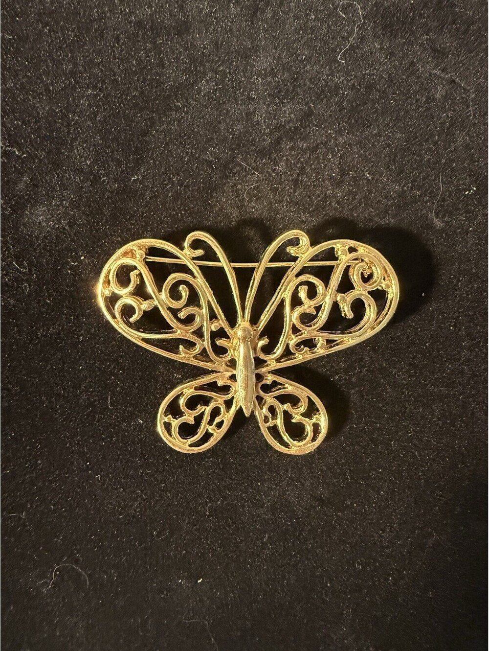 Vintage Butterfly Gold Tone Open  Scroll Pin Brooch Holiday